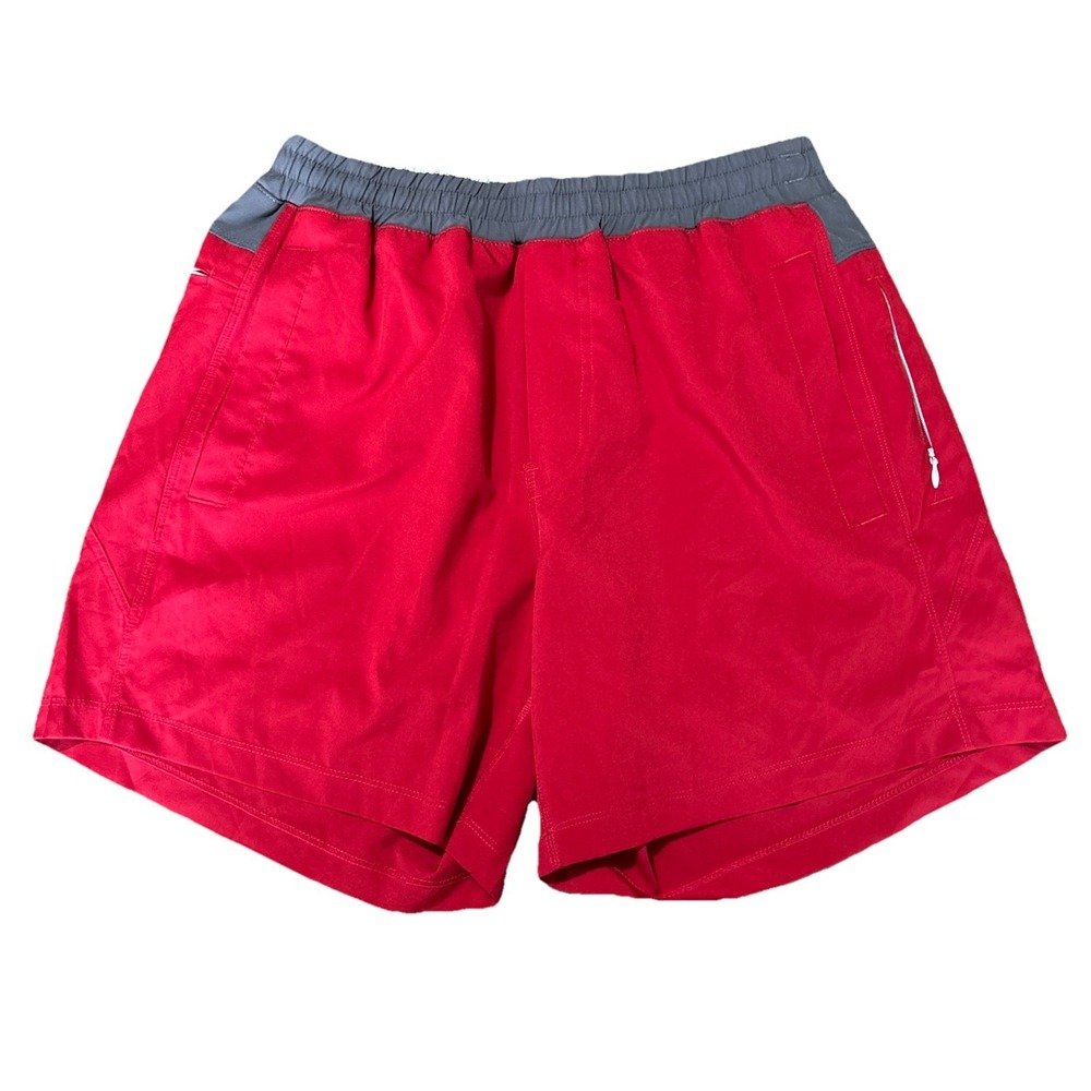 FREEBALLERS Shorts Mens L Red Athletic Running Lined Zip Pocket Meriplex